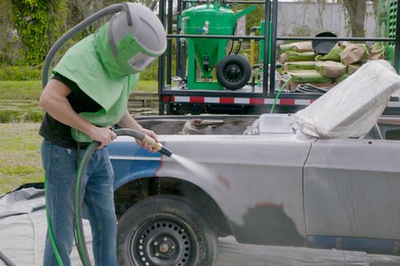 sandblasting a car